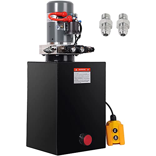 Hydraulic Power Unit 10 Quart Double Acting Hydraulic Pump DC 12V Power Unit Metal Reservoir for Car Lifting Dump Trailer