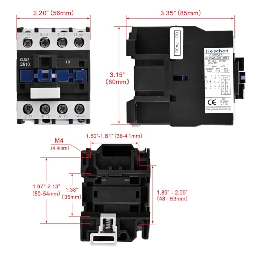Heschen AC Contactor, 220V 50/60Hz Coil, 25A (AC-3), 3NO+1NO Aux, 3P - color: 220V Coil, size: 25A (1NO Normally Open)