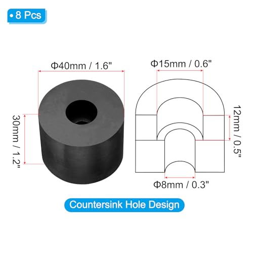 PATIKIL Rubber Spacer, 8 Pcs Rubber Anti Vibration Foot Pad Bumper 1.6" OD 0.3" ID Count Sink Hole Washer Round Neoprene Bushings Spacer for Air Compressor Machinery Generator Car, Black - size: 1.6" OD x 0.3" ID