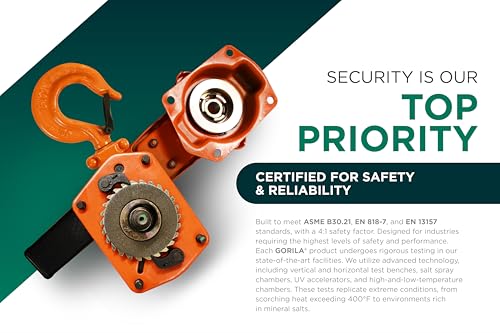 GORILA Manual Lever Hoist 360° | Manual Ratchet Chain Puller Hoist | 6610lbs - 10ft (3t - 3m) | Safety Factor 4:1 | Since 1989 - size: 6610lbs - 10ft / 3t - 3m