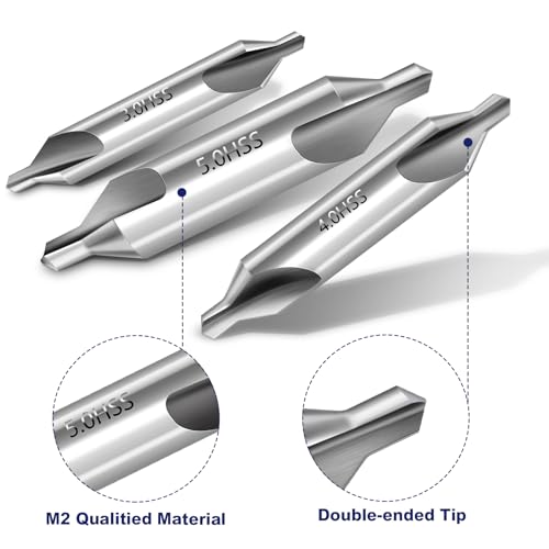 Center Drill Bit Set - M2 High Speed Steel Center Drill, 7pcs 60-Degree Angle Centering Drill Bits Countersink Tools for Lathe Metalworking in Size 1.0 1.5 2.0 2.5 3.0 4.0 5.0
