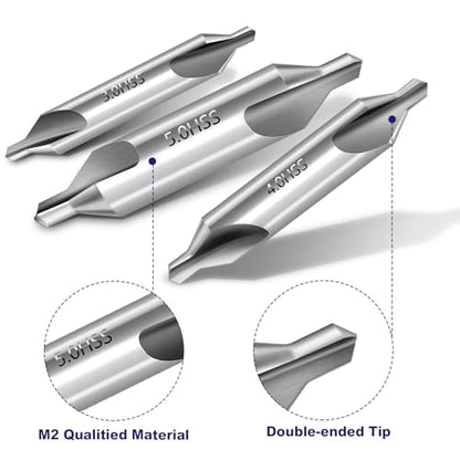 Center Drill Bit Set - M2 High Speed Steel Center Drill, 7pcs 60-Degree Angle Centering Drill Bits Countersink Tools for Lathe Metalworking in Size 1.0 1.5 2.0 2.5 3.0 4.0 5.0
