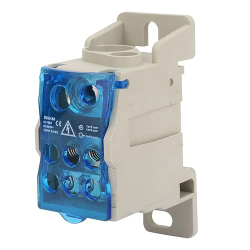 UKK160 DIN Rail Terminal Block Box 160A 690V - Transparent Cover Distribution Box for Power Cabinets, 6 Output Universal Junction