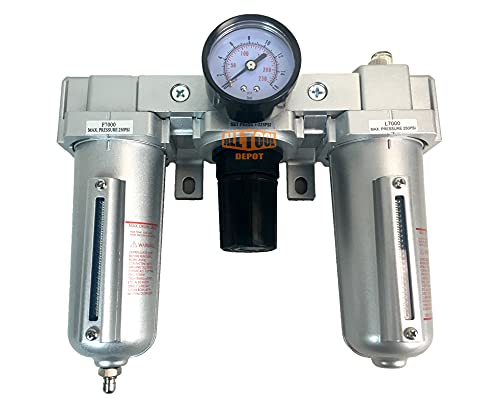 1/2" NPT HEAVY DUTY Compressed Air In Line Filter Regulator Lubricator Oiler Combo, Metal Bowl, 5 Micron Element, Adjustable From 7 to 215 PSI (MANUAL DRAIN) - color: 140 Cfm, 215 Psi (Manual Drain), size: 1/2" NPT