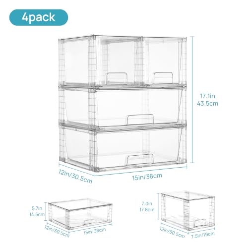 Vtopmart Clear Stackable Storage Drawers, 4 Pack Wide Organizer Set - style: 2 Wide+2 Medium