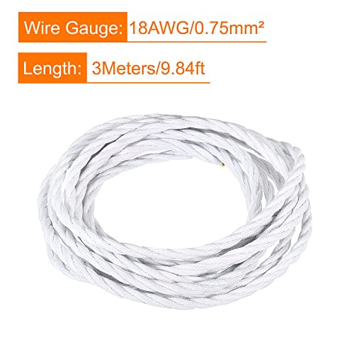 MECCANIXITY 9.8Ft Twisted Cloth Covered Wire, 18/3 Cloth Covered Electrical Wire Vintage Industrial Electronic Wire Cloth Cord Cable for Pendant Light DIY Project, White - color: White, size: 9.8Ft