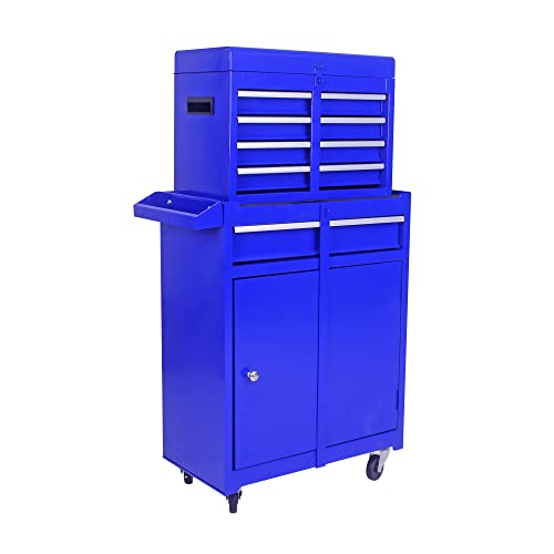 Blue 5-Drawer Rolling Tool Chest w/Lockable Wheels & Ball Bearings - 100KG Heavy Duty Garage Cabinet, Detachable Top & Adjustable Shelf - Workshop Storage - color: Blue, size: 22.95 x 11 x 37.2
