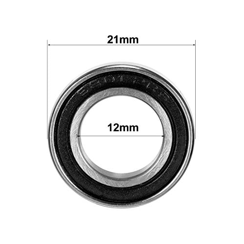 uxcell 6801-2RS Deep Groove Ball Bearing Double Sealed 1180801, 12mm x 21mm x 5mm Carbon Steel Bearings (Pack of 10) - size: 12mmx21mmx5mm