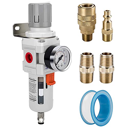 NANPU 3/8" NPT Air Compressor Filter & Pressure Regulator Combo w/Gauge - size: 3/8" NPT, style: Semi-Auto Drain, Metal Coupler&Plug