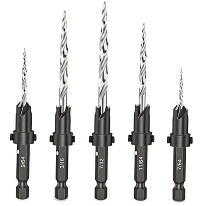 5PCS Woodworking Countersink Drill Bits Set, Tapered Drill Bits Countersink HSS Conical Countersink with 1 Hex Wrench Woodworking Countersink Bit - size: 5 PCS
