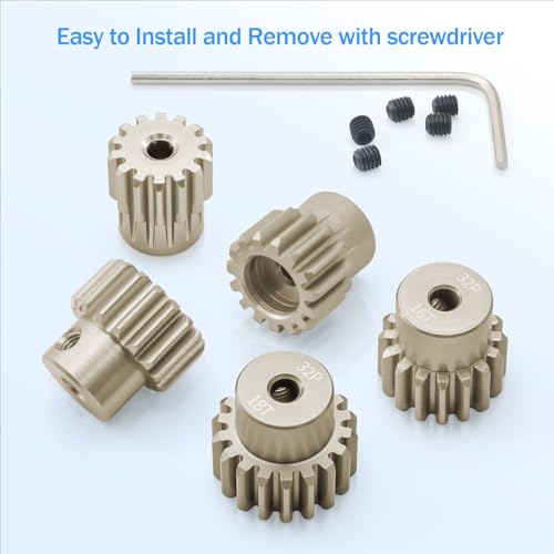 32P Pinion Gear Sets 14T 15T 16T 17T 18T for Shaft 3.175 RC Motor Compatible with HPI Kyosho Losi Axial Tamiya 1/10 RC Car Monster Truck Upgrade Parts (7075 Aluminum) - size: 14T 15T 16T 17T 18T