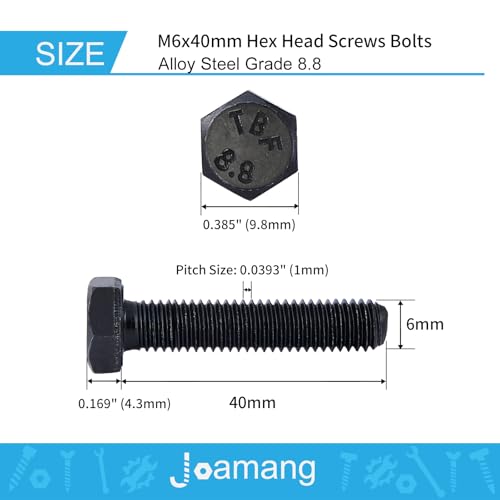 M6 x 40mm 20Pcs Hex Head Screws Bolts, M6 x 1.0 Bolt, 8.8 Grade Alloy Steel, Hexagon Head Screws, Black Oxide Finish, Metric Full Machine Thread - size: M6 x 40 mm(20PCS)
