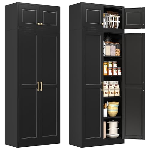 Polup 86" Tall Metal Kitchen Pantry Storage Cabinet with Doors and Shelves - color: Black, size: 86"H