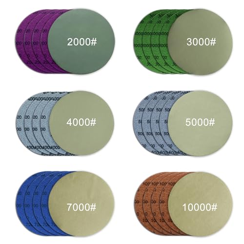 5 Inch Sanding Discs Hook and Loop, 30Pcs Wet Dry Sandpaper, 2000 3000 4000 5000 7000 10000 Grit Sandpaper, Round High Grit Sand Paper