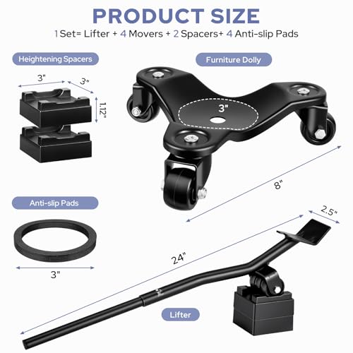 KEDSUM 1000LBS Furniture Dolly, 8 in Heavy Duty Moving Dolly with 3 Wheels - size: 8 inch