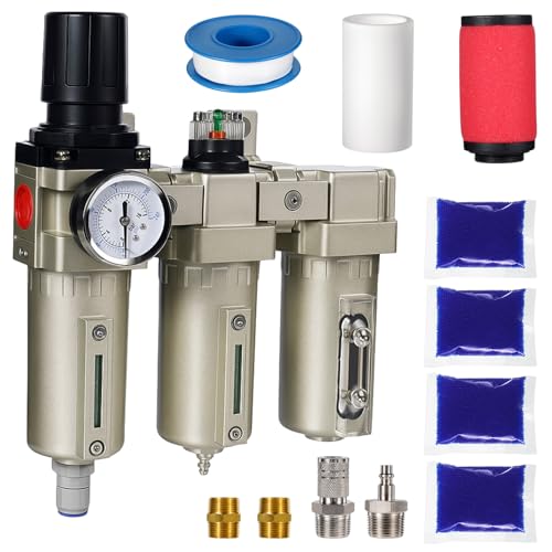 Upgraded 3/4" NPT Industrial Air Compressor Dryer with Filter, 3 Stage Water Separator with Particulate Filter, Coalescing Filter, Desiccant Dryer, Air Regulator & Auto Drain - color: 3/4"npt, Auto Drain, size: 3 Stage