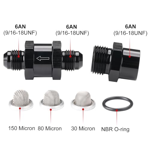 6AN Inline Fuel & Oil Feed Filter Set with 30 80 150 Micron Elements Aluminum Black - size: 6AN