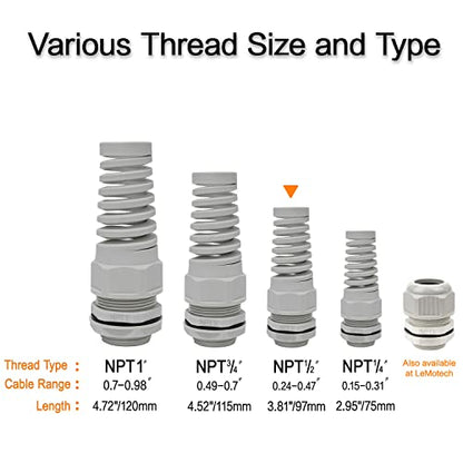 LeMotech 5Pcs NPT 3/4" IP68 Waterproof Cable Gland Flex Spiral Strain Relief Grey Nylon Joint with Gaskets for 13-18mm Wire Thread - color: Grey, size: NPT 3/4" (5-Pack)