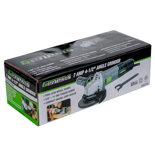 GENESIS GAG745 7 Amp 4-1/2 in. Angle Grinder, Corded Electric Grinder with 11,000 RPM, Tool-Less Wheel Guard, Spindle Lock, Lock-On Switch, Auxiliary Handle & Grinding Wheel GAG745 - size: 7 Amp 4-1/2 Angle Grinder