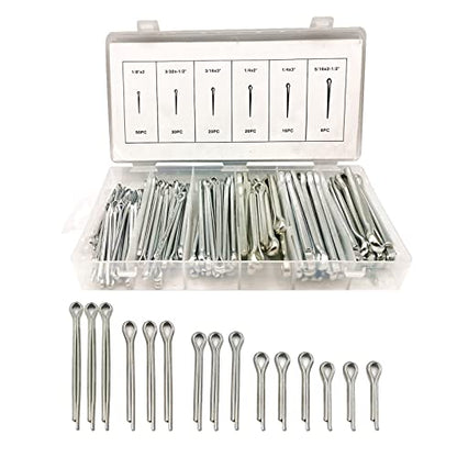 Boatsea 144 Pcs Large Cotter Pin Assortment, Zinc Plated Steel Split Pin Fastener Clip Straight Hairpin for Automotive Mechanics Small Engine Repair