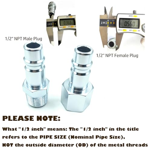 7-Piece 1/2" NPT Industrial Air Coupler Plug Set, Air Compressor Fittings