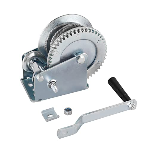 Heavy Duty Hand Winch 1200 lbs with 32 ft Steel Wire Rope, Hand Crank Strap Gear Winch with Steel Wire, for ATVs Boats Trailers Trucks Auto Marine - color: 1200lbs, size: Steel Cable
