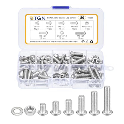 DTGN 80Pcs M6-1.75x8/10/12/16/20/25mm Button Head Socket Cap Screws - size: M6-1.75x8/10/12/16/20/25mm
