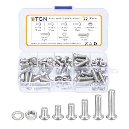 DTGN 80Pcs M6-1.75x8/10/12/16/20/25mm Button Head Socket Cap Screws - size: M6-1.75x8/10/12/16/20/25mm