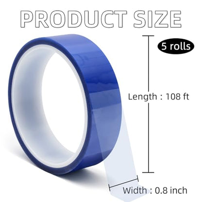 5 Rolls Blue Heat Resistant Tape 0.8" x 108ft