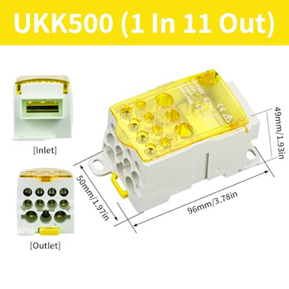 DIN Rail Distribution Box,690V 500A Positions Screw Terminal Block Junction Box Breaker Box Circuit Breaker Distribution Box for Various Power Distribution Needs (Yellow, 500A) - color: Yellow, size: 500A