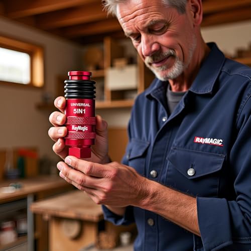 RayMagic Upgraded 5IN1 Universal Quick Industrial Connect Coupler, 1/4" Female NPT, Air Hose Fittings, 6-Balls Release Sleeve, 1/4" Body Size, Red(1-Piece) - style: 1-PIECE