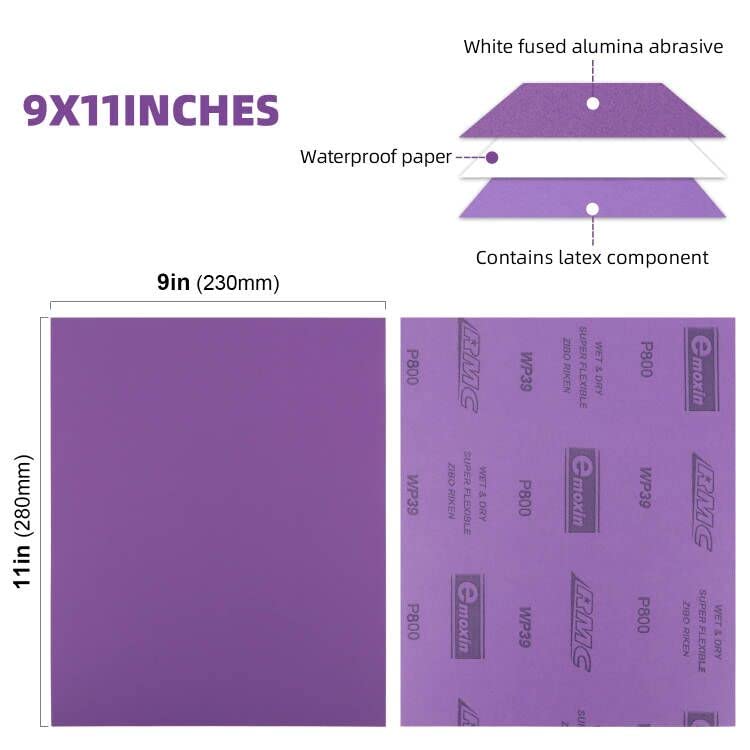 POLIWELL 800 Grit Sanding Sheets 20 PCS 9 x 11 Inch Purple Alumina - style: 800Girt
