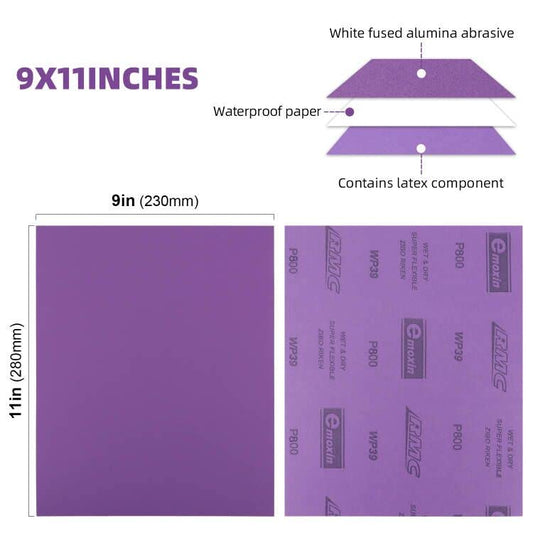 POLIWELL 800 Grit Sanding Sheets 20 PCS 9 x 11 Inch Purple Alumina - style: 800Girt
