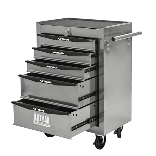5-Drawers Steel Rolling Tool Cart with Wheels & Handle, Heavy-Duty Tool Chest Storage Cabinet for Garage and Workshop, Silver - color: Silver, size: 5-Drawer