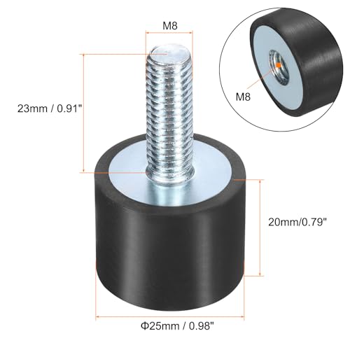 uxcell 6pcs M8x23mm Rubber Isolator Mounts with Studs 25x20mm - size: VD-D25*H20, M8*23
