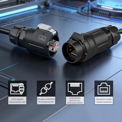 IP68 Waterproof Cat6 RJ45 Ethernet Connector 28-26 AWG - size: Male Plug/Inline Female Plug