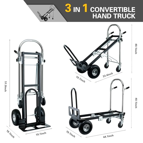 3 in 1 Convertible Hand Truck Dolly Cart with Wheels (Black) - color: Black