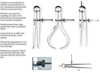 Groz 01414 10" Spring Outside Caliper, Matte Finish, with Solid Nut - size: 10 Inch