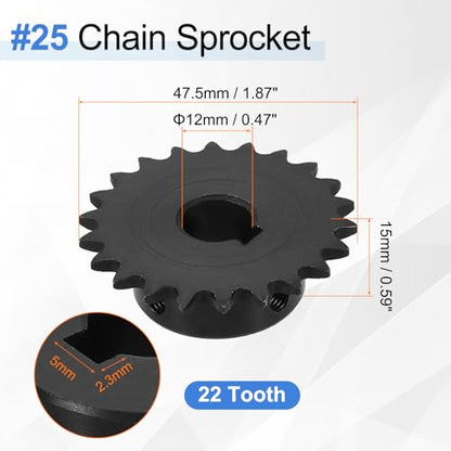 uxcell #25 Chain Roller Sprocket 12mm Bore 47.5mm OD, 22 Tooth C45 Carbon Steel ANSI #25 Roller Sprocket Round Hole with 5x2.3mm Keyway & Set Screws for ISO 04C Chain, Black - size: 12mm Bore 47.5mm OD, 22 Tooth, 5x2.3mm Keyway