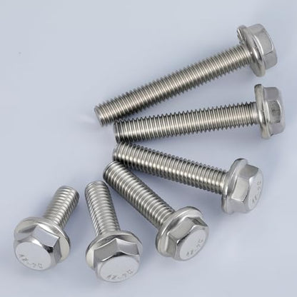 18Pcs M8-1.25 x 30mm Flanged Hex Head Bolts,External Flange Hex Drive Screws,304 Stainless Steel 18-8 Fully Threaded - size: M8x30mm
