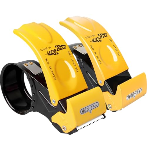 Packing Tape Dispenser Gun 2-Inch, 2 Pack Metal Tape Gun with Safety Protection, 3-Inch Inner Paper Core - color: Yellow+yellow