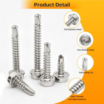 480PCS Hex Washer Head Self Drilling Screws (Silver) - color: Silver