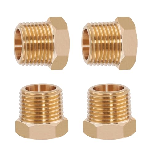 4PCS 3/4" NPT Male to 1/2" NPT Female Brass Reducer Hex Bushing, Solid Brass Pipe Fitting Adapter for Reducing Connections in Plumbing, Air Compressor, Fuel, Pneumatic Systems (3/4" MPT x 1/2" FPT) - size: 3/4" npt male to 1/2" npt female