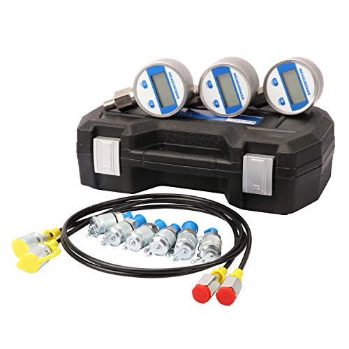 MEASUREMAN Portable Excavator Hydraulic Digital Pressure Test Kit, Includes 6 Test Couplings, 3 Digital Pressure Gauges (3500/6000/9000 PSI), 2 Test Hoses, Packed in Durable Plastic Case - style: Digital Hydraulic Pressure Test Kit（11in1）