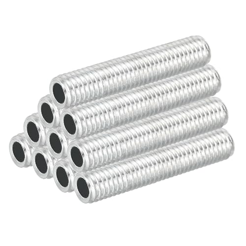 PATIKIL M8 Thread Carbon Steel Lamp Pipe, 10 Set 40 mm/1.57" Hollow Tube Thread Adapter Fasteners Hardware for Lamp Lights Chandelier Ceiling Light DIY, White Zinc Plating - size: M8x40mm