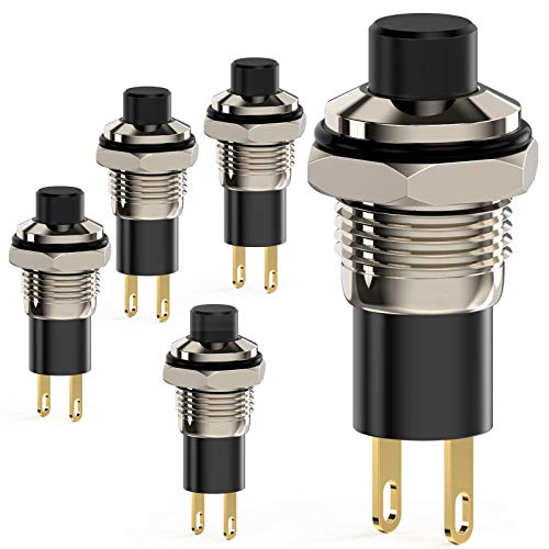 Momentary Push Button Switch, Lockless Mini 10mm Round DC24V 0.5A Black Cap 5PCS - style: black-lock-free