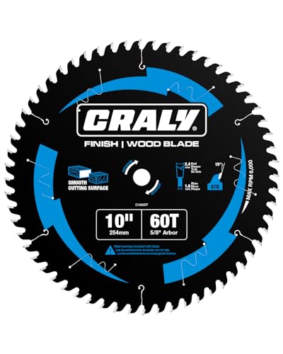 CRALY 10 Inch 60 Teeth Fine Finish Wood Cutting Circular Saw Blade, 5/8 Inch Arbor, Carbide Tipped, Thin Kerf, Black Ice™, for Wood Cutting Table Saw, Miter Saw(C1060FF) - size: 10'', 5/8'' arbor, 60T