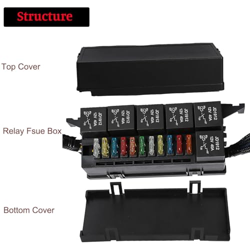Pre-Wired 12V Fuse Relay Box, 6-Way 4-Pin 40A Automotive Relay Panel with 11 ATC/ATO Blade Fuses and Removal Tweezers, Reinforced Power Distribution Block for Jeep, Truck, RV, Marine - size: RY06F11
