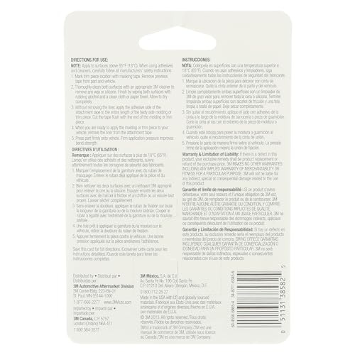 3M Auto Exterior Attachment Tape, 1/4 in x 5 ft, Heavy Duty Double-Sided Automotive Tape for Car Trim, Moldings, Emblems, and Badges (Pack of 2, 38582) - size: 1/4 inch x 5ft (2 Packs)