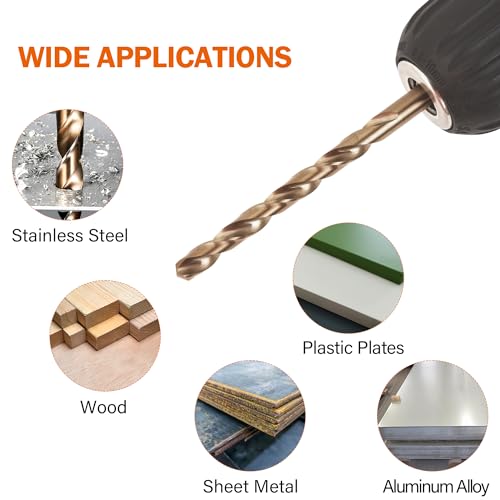 KENDO 5/16 Inch Cobalt Drill Bits (13pcs), M35 High Speed Steel, 135 Degree Tip, Jobber Length Twist Drill Bit Set for Hard Metal, Stainless Steel, Cast Iron, Wood and Plastic, with Storage Case - style: 5/16" (13Pcs)